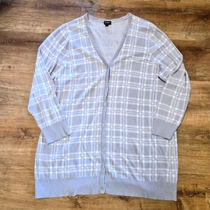 Torrid Light Gray Plaid V-Neck Button Up Cardigan